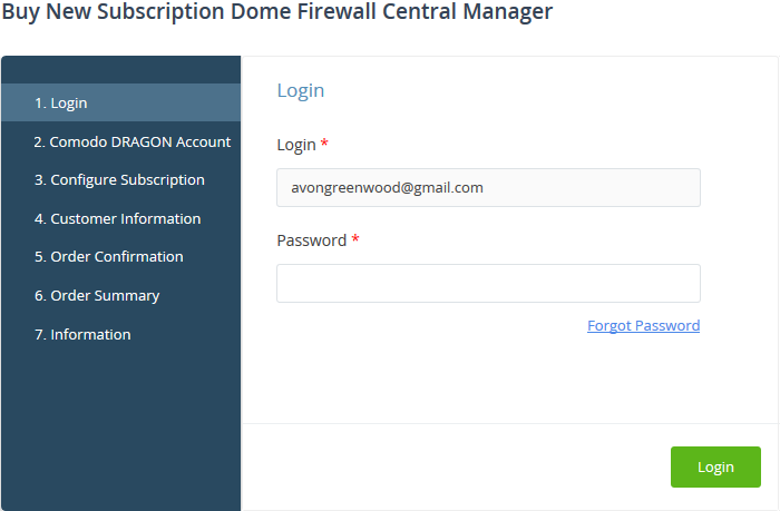 comodo dome firewall default password